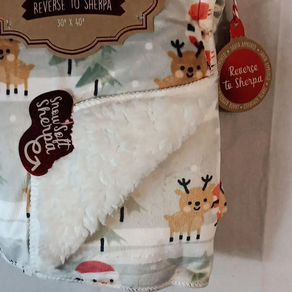 Tiny Mittens Reversible Christmas Sherpa Baby Blanket
